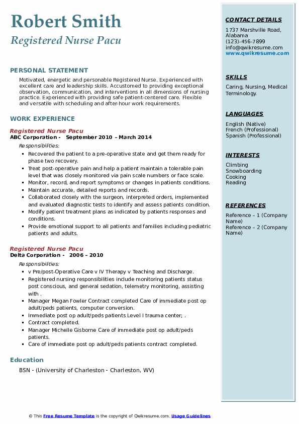 Pacu registered nurse job description