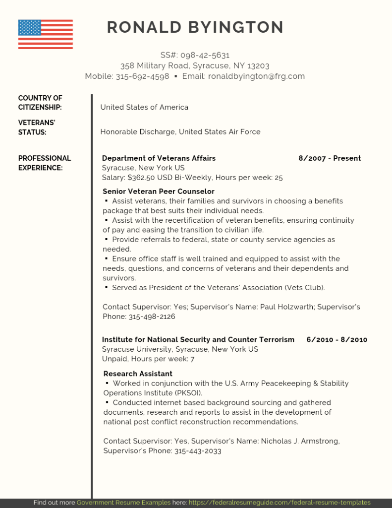 Sample resumes government jobs